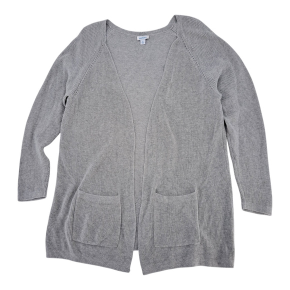 Sundance Longline Open Front Knit Cardigan Pockets Light Grey Women's Size XL - Picture 1 of 5